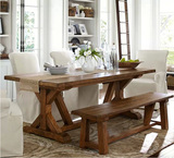 美式乡村餐桌椅组合套装纯实木长方形饭桌原木多功能家具板凳餐椅