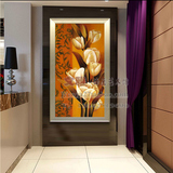 纯手绘油画走廊壁画玄关过道装饰画单幅竖画 欧式花卉油画百合花