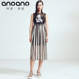 anoano设计师原创欧美时尚高端女装网纱无袖长裙连衣裙条纹裙子