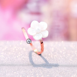 韩版气质贝壳茶花单钻戒指女镀18K玫瑰金开口彩金尾戒指环饰品