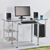 1.2米电脑台 铝合金钢化玻璃办公桌玻璃电脑桌台式桌家用 简约易