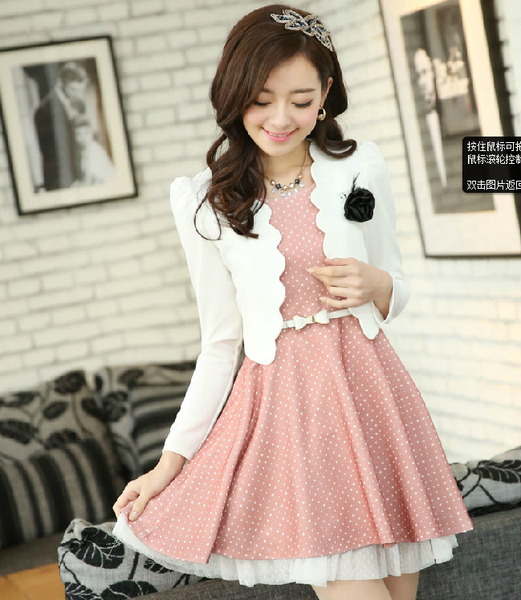 新款秋装套头蕾丝两件套连衣裙 韩版修身圆领长袖a字套裙女中长裙