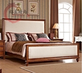 美式实木布艺1.8米卧室双人软包床简约现代复古样板房小户型婚床
