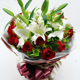 杭州鲜花速递生日礼物鲜花店预定白色香水百合花红玫瑰混搭花束