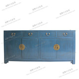 新中式仿古典家具实木餐边柜储物柜定制现代简约蓝色玄关柜装饰柜