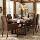 美式复古餐桌 铁艺做旧家具实木办公桌书桌 简约小户型餐桌椅组合