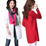 冬装新款韩版纯色长袖衬衫 女修身加绒保暖夹棉衬衣 长款宽松大码