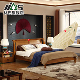 林氏现代中式板木床1.8米双人床气动高箱储物床1.5榻榻米床LS8004