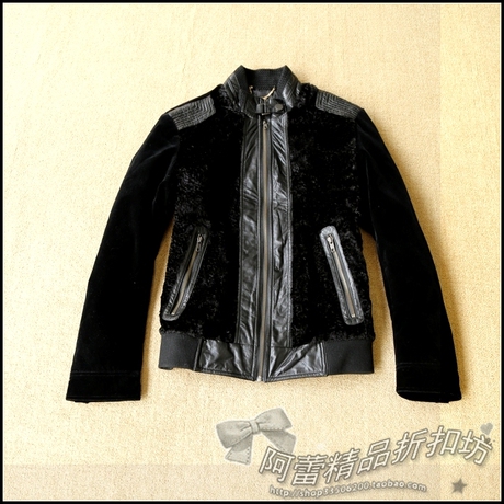 品牌专柜剪标男装冬装立领拼真皮休闲棉衣A3