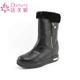 Daphne/达芙妮冬款女靴 时尚平底中筒优质侧拉链雪地靴1013605380