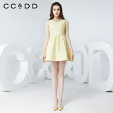【断码】CCDD2016春装新款圆波点提花绣花高腰修身连衣裙甜美A字