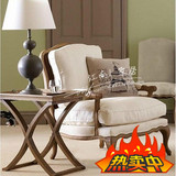 特价美法式复古客厅软包单人沙发老虎椅实橡木布艺整装休闲椅正品