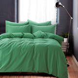 冬季纯色磨毛四件套简约绿色加厚保暖全棉被套床单床笠式床品