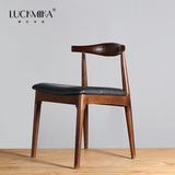 欧式实木皮革软垫椅子现代简约牛角餐桌椅客厅卧室书桌实木书桌椅