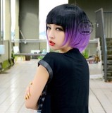 COSPLAY假发 黑色渐变紫色BOBO头 短发 表演专用现货新款假发女