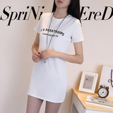 2016夏季新款韩版白色打底衫女短袖字母包臀中长款t恤衫女春装潮