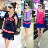 韩版夏季运动服女士套装时尚修身显瘦开衫大码背心套裙带帽三件套