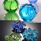 创意玻璃异形小花瓶 样板房装饰摆件 蓝色透明花器绿色水晶艺术品