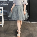 船鼠女童半身裙夏2016款 韩版童装 蕾丝 棉里衬 网纱裙子儿童长裙