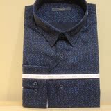 罗蒙专柜正品 男士花纹全棉长袖衬衫 7C53813深蓝色