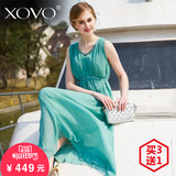XOVO2016新款女装海边度假沙滩裙夏季长裙韩版修身无袖真丝连衣裙