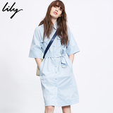 Lily2016春新款女装纯色五分袖收腰连衣裙116140C7101