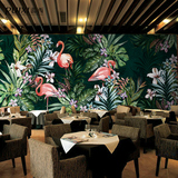 蕊西手绘客厅电视背景墙壁纸 东南亚风格热带绿色定墙纸 大型壁画