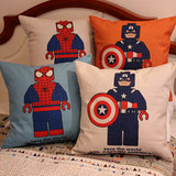 蜘蛛侠美国队长地中海英伦红蓝棉麻抱枕套卡通儿童房男孩床头靠垫