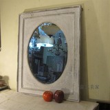 法式乡村化妆镜地中海浴室镜复古做旧椭圆镜子试衣镜玄关镜木框镜