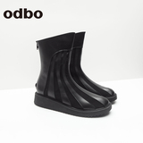 odbo/欧迪比欧2016春季新款女鞋时尚牛皮拼接长筒情侣款骑士靴子