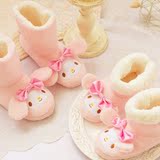 冬季可爱粉色melody保暖包跟亲子鞋居家母女平底棉鞋棉靴地板短靴