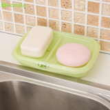 日本进口香皂盒创意肥皂收纳盒浴室带盖旅行便携双格沥水皂盒时尚