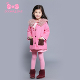 童装2015女童秋冬装新款韩版中大童外套短款粉色毛呢大衣儿童外套