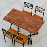 原木餐桌 实木洽谈桌椅 组合铁艺小户型可折叠式餐桌办公桌酒吧桌