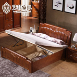 艾菲 简约现代中式实木床1.8 1.5米橡木储物高箱床 婚床 双人床60