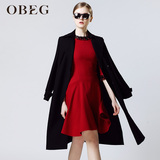 OBEG/欧碧倩2016春装新款女摩登修身中长款单排扣风衣1053012