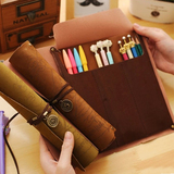韩国可爱复古风海盗藏宝地图仿皮质卷笔帘化妆袋铅笔包学生文具盒