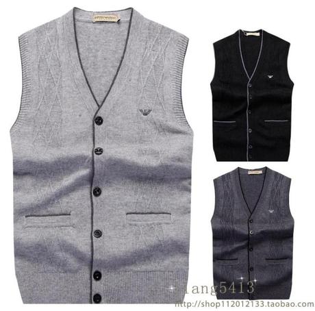 E男士秋冬新款V领针织马甲纯色羊绒开衫马甲