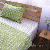 写生 小清新纯棉AB版床品北欧简约 极简白绿格子单件床单被套枕套