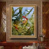 大芬纯手绘动物写实九鲤鱼油画欧式中式客厅酒店餐厅别墅装饰挂画