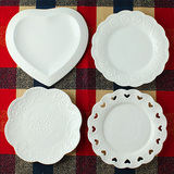 景德镇陶瓷器餐具盘子创意欧式纯白浮雕骨瓷西餐盘碟菜盘点心盘子