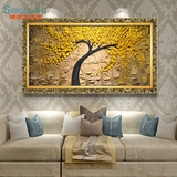 丝蒂奇欧式家居客厅背景装饰油画手绘立体挂画卧室壁画黄金发财树