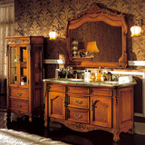 欧式仿古浴室柜组合实木橡木落地式美式卫浴柜大理石洗手盆柜现货