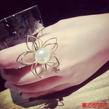 新款韩版戒指女夸张食指韩国关节戒珍珠镂空立体花朵指环饰品潮人