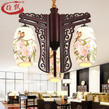 雄凯 现代中式木艺陶瓷吊灯led木头餐厅吊灯书房间卧室青花瓷吊灯