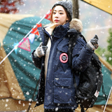 2015韩版情侣装新款连帽大毛领羽绒服女装短款工装外套潮
