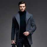 男士羊毛呢大衣中长款商务休闲外套冬季男装呢子大衣修身型潮韩版