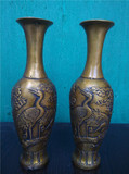 丁丁古玩杂项,超值爆款全铜仿古花瓶一对 双鹤铜瓶 做旧铜器摆件