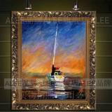 家居装饰画有框画欧式抽象画手绘客厅油画餐厅挂画海景帆船51441