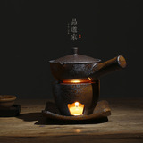 日式茶具创意粗陶温茶器酒精蜡烛煮茶壶茶炉套装侧把茶壶茶道零配